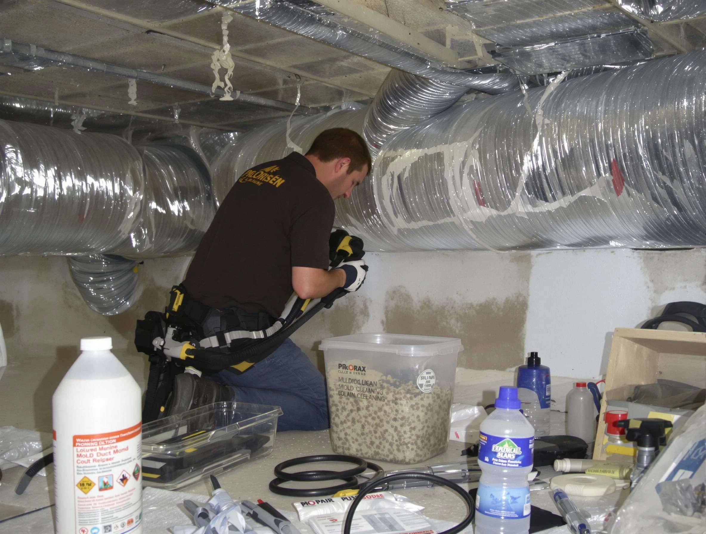 Lake Land'Or Air Duct Cleaning specialist performing professional mold removal from air ducts in Lake Land'Or