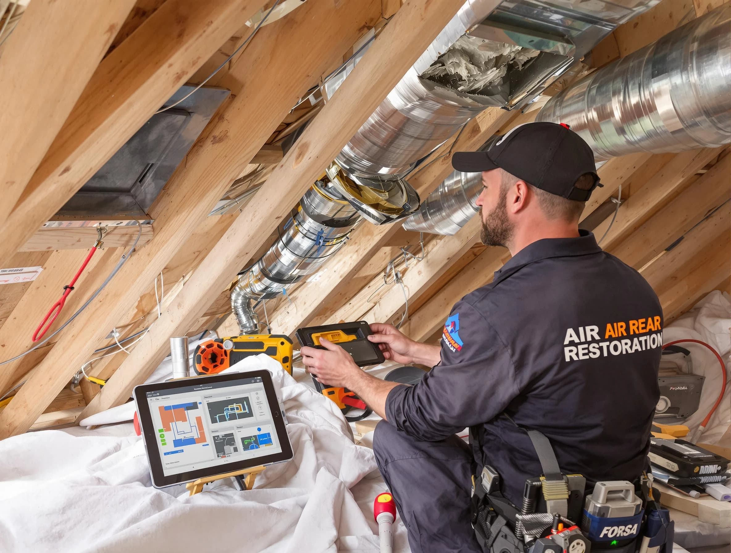 Lake Land'Or Air Duct Cleaning technician performing precise duct repair work in Lake Land'Or