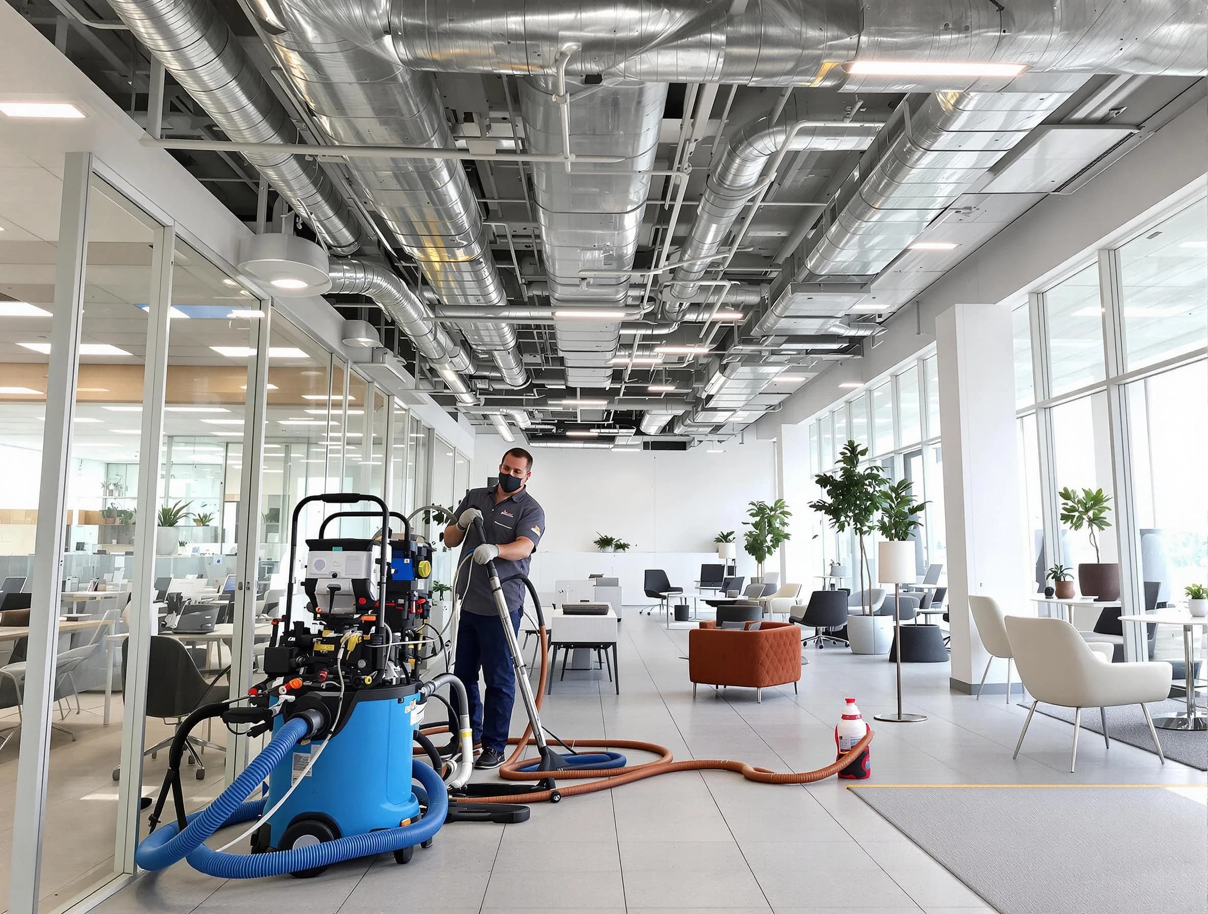 Lake Land'Or Air Duct Cleaning team conducting comprehensive commercial duct cleaning at a business location in Lake Land'Or