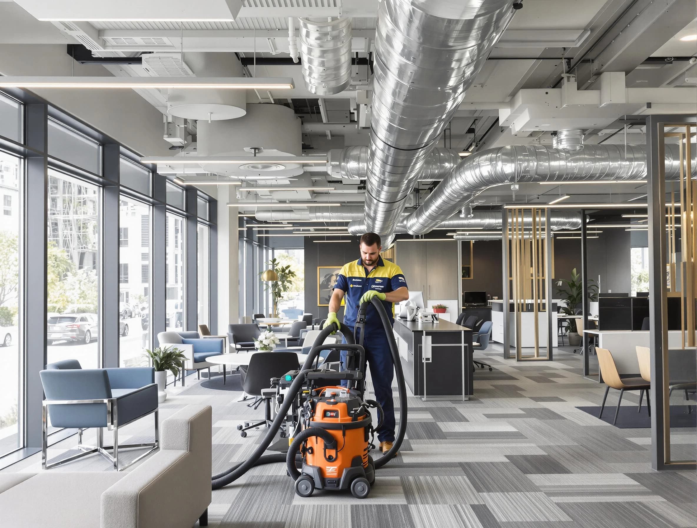 Lake Land'Or Air Duct Cleaning team performing thorough commercial duct cleaning at a Lake Land'Or business center