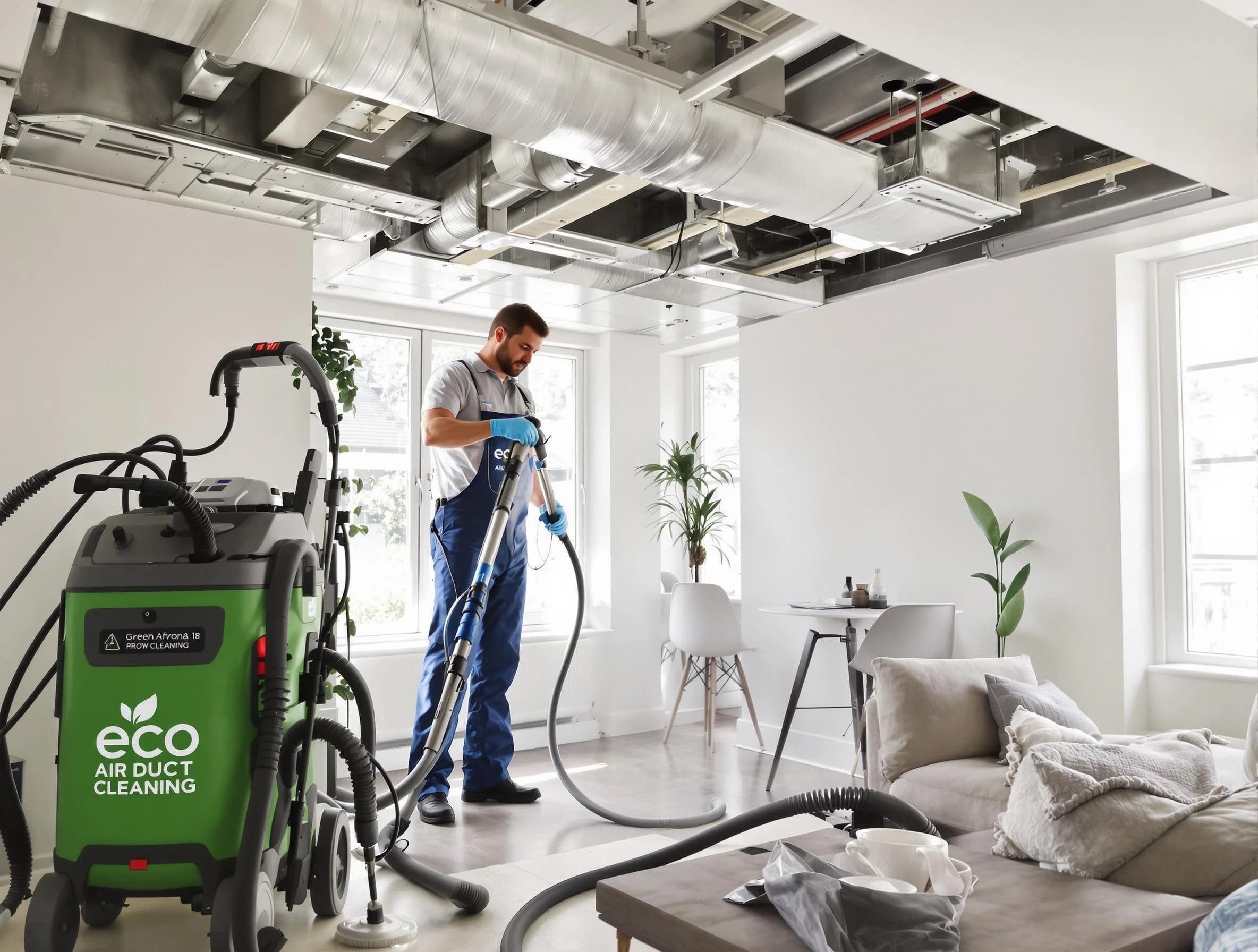 Lake Land'Or Air Duct Cleaning technician performing eco-friendly duct cleaning using sustainable methods in Lake Land'Or