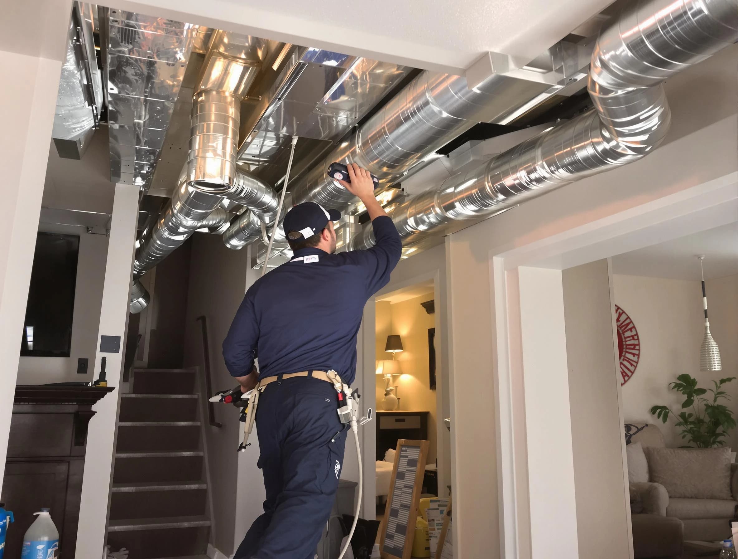 Lake Land'Or Air Duct Cleaning expert performing specialized duct cleaning in a mobile home in Lake Land'Or