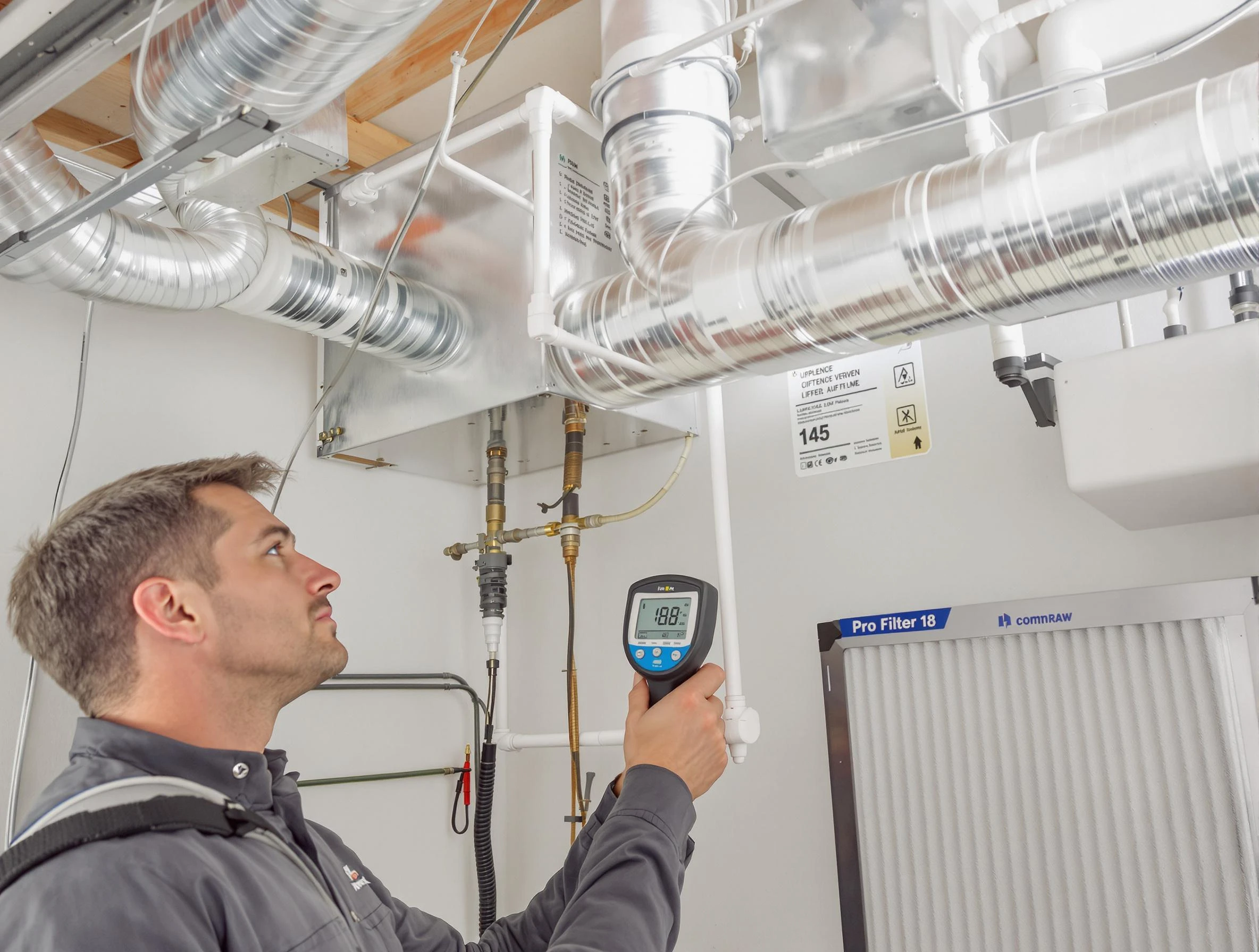 Lake Land'Or Air Duct Cleaning expert conducting detailed filter system inspection using diagnostic tools in Lake Land'Or
