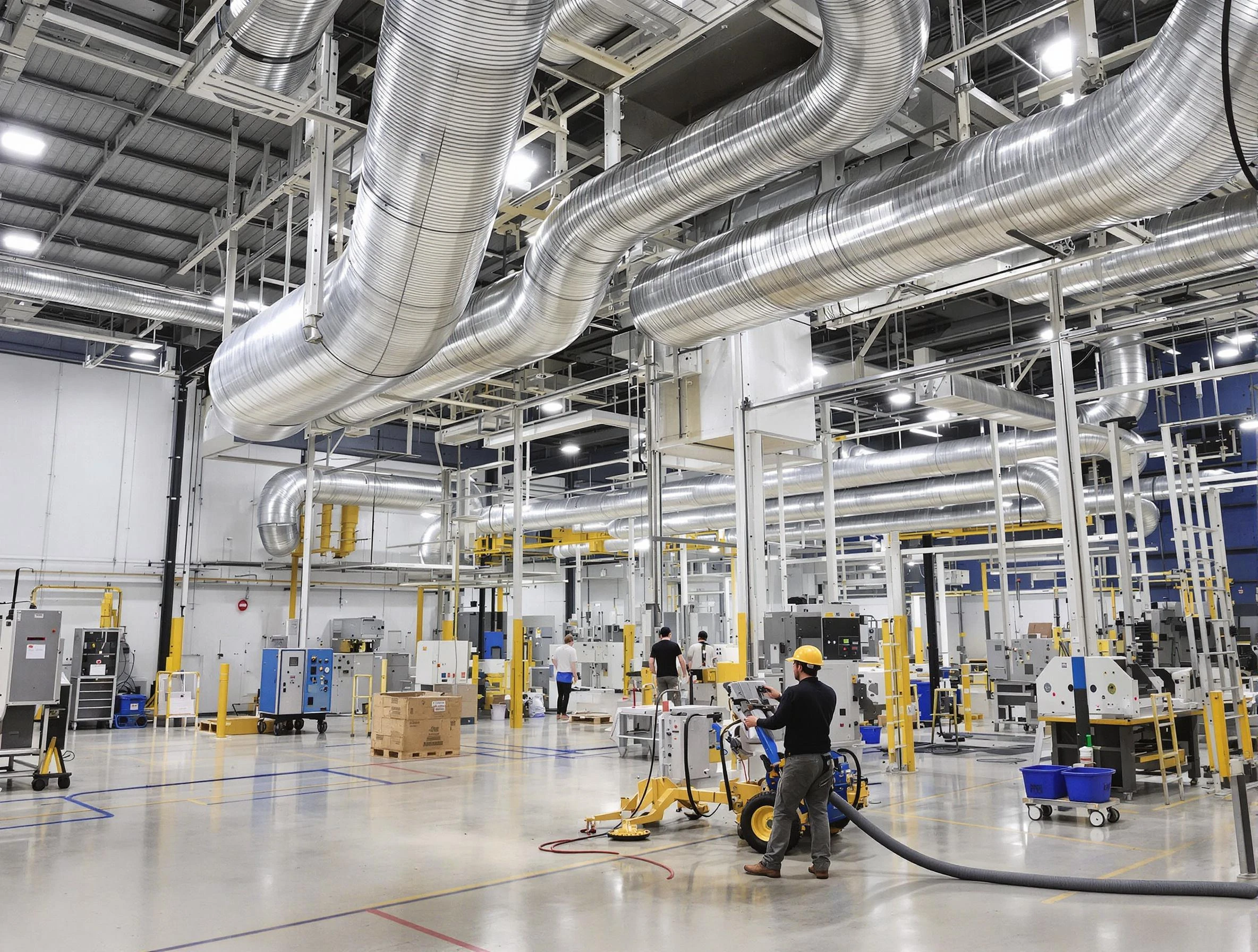 Lake Land'Or Air Duct Cleaning team performing comprehensive industrial duct cleaning at a large facility in Lake Land'Or