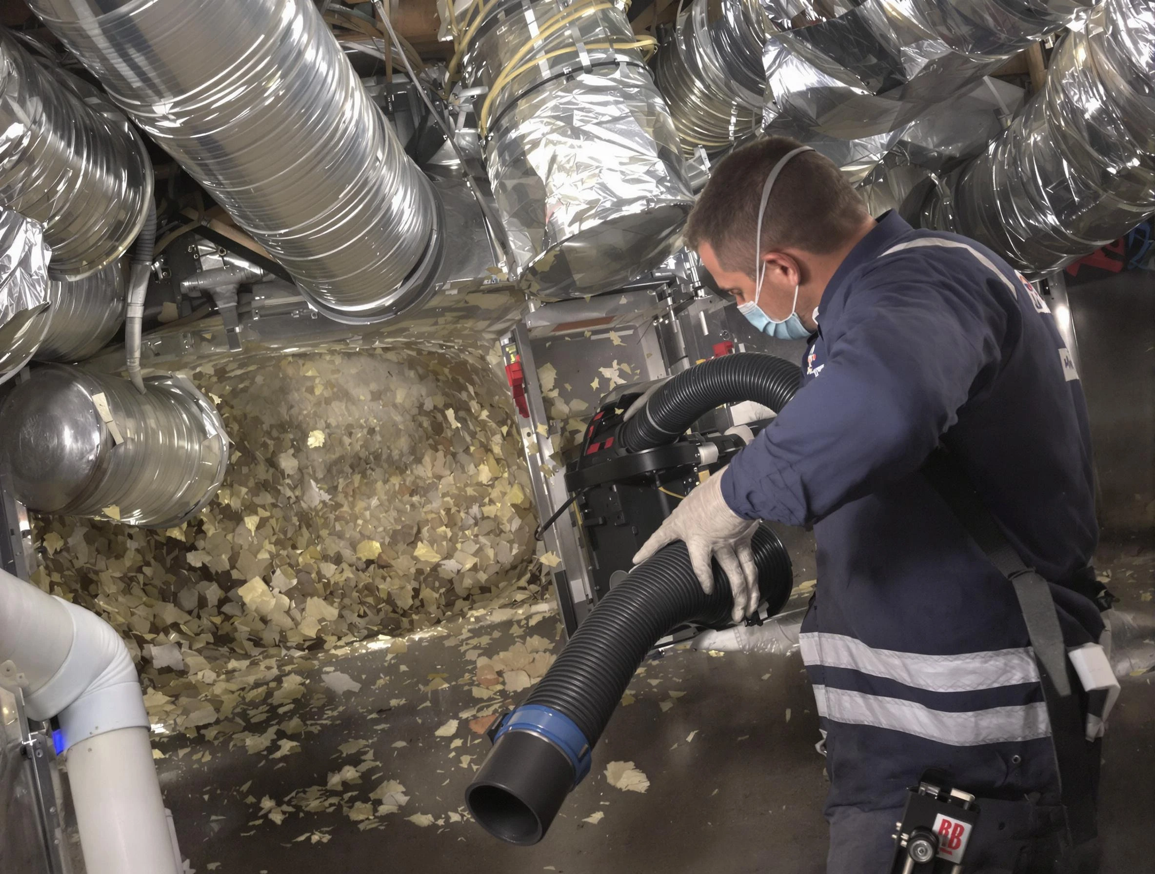 Lake Land'Or Air Duct Cleaning specialist operating negative pressure cleaning equipment for thorough duct maintenance in Lake Land'Or